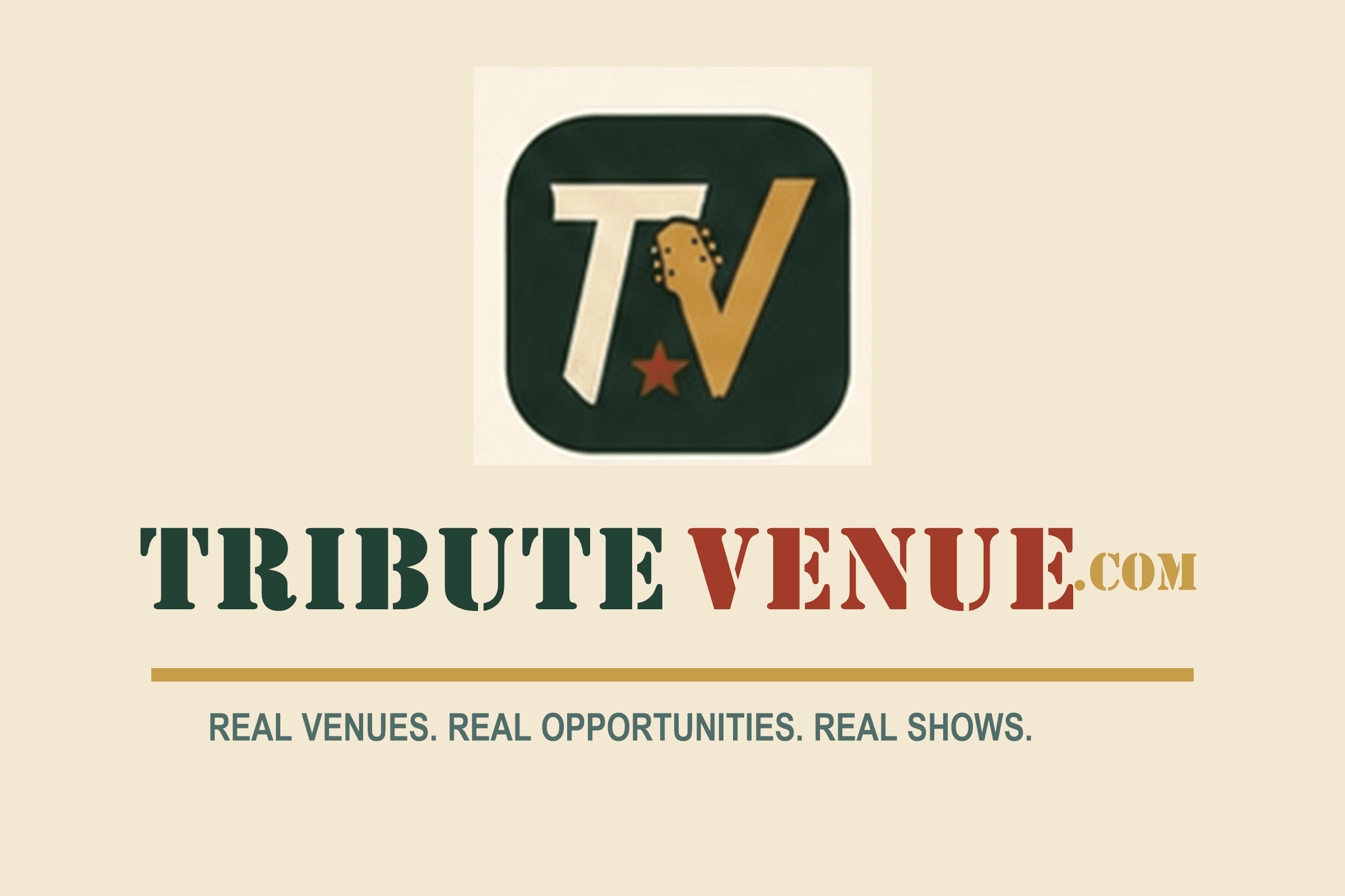 TributeVenue.com logo with TV guitar mark and the line Real venues. Real opportunities. Real shows.